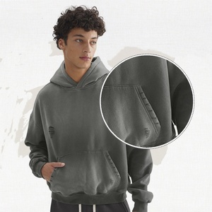 Sudadera con Capucha para Hombre, Invierno, Color Sólido, con Bolsillos, Mezcla de Algodón de Alta Calidad, 400g, Gruesa, Holgada, Corta, de Doble Capa - Product Image 3