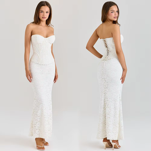 Abito Lungo da Donna Senza Spalline con Motivo Floreale, Stile Sirena, Vita Naturale, Corsetto in Pizzo Bianco per Cocktail <span class=keywords><strong>e</strong></span> Serate Eleganti - Product Image 5
