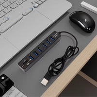 HUB de station d'accueil USB Type-C à 6 ports avec câble adaptateur de lecteur de fichiers d'interface USB 2.0 SD TF produits en stock