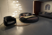 Lit double rond de luxe en cuir confortable pour chambre principale moderne italienne, idéal pour villa ou hôtel
