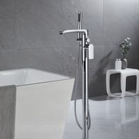Robinet de baignoire moderne en laiton à 3 trous pour montage sur pont, ensemble autoportant avec bec cascade ovale chaud/froid, douchette à main fine et cartouche céramique