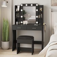 Table de maquillage américaine moderne avec miroir amovible et étagère de rangement, coiffeuse de chambre avec tabouret de rangement