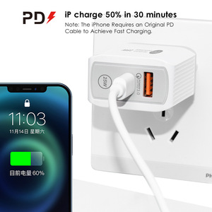 Pd 25w 2-יציאת מטען קיר כפול usb מטען נסיעות מהיר מטען qc 3.0 3.1a usb USB ג 'יגה - Product Image 2