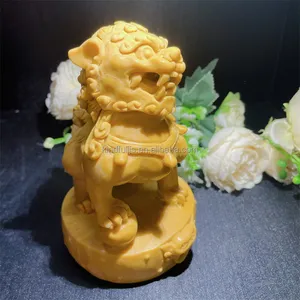 Estatua de dragón chino de Jade amarillo curativo Natural Kylin de cristal tallado a mano para Decoración