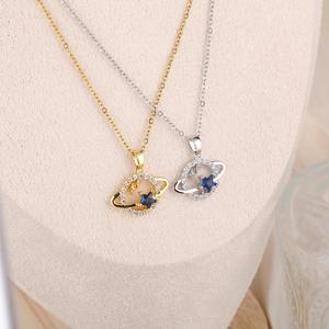 Collier Planète Bleue Style Ins pour Femme Design Double Étoile Diamants Cloutés Etoiles de Rêve Mode Zircon - Product Image 1