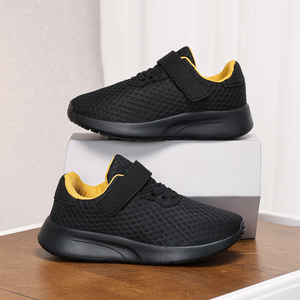 Оптовые сетчатые теннисные кроссовки для детей: модные, дышащие, полностью черные, школьная обувь, новый стиль, классические резиновые кроссовки для девочек и мальчиков - Product Image 3