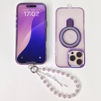 Coque antichoc en TPU+PC avec support magnétique et chaîne de téléphone à pendentif en cristal électroplaqué doré, design étoile