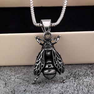 Vintage Stainless Steel <b>Bee</b> Pendant Necklace Men Punk Insect Charm <b>Gift</b> Jewelry Fashion Accessory - Product Image 3