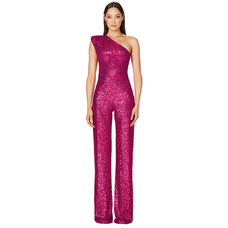 Combinaison salopette à sequins rose poudré