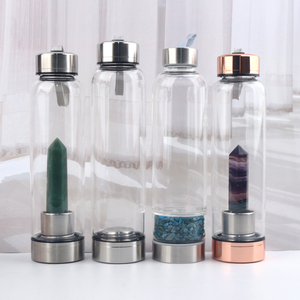 Bouteille d'eau en verre de bambou avec logo personnalisé de qualité supérieure, infusée de cristaux énergétiques, couleur or rose, bouteille d'eau élixir infusée de cristaux - Product Image 5