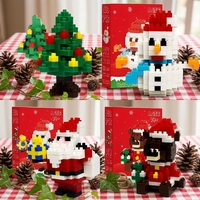 Ensemble de 4 micro-blocs de construction de Noël, arbre, bonhomme de neige, Père Noël, ours, modèle en briques, décoration de Noël DIY, cadeau, 158 pièces