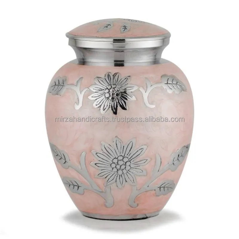 Pêssego clássico e design de prata, flor de bebê para cinzas tamanho médio funeral memorial urna