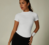 Haut de sport pour femme, coupe ajustée, extensible, séchage rapide, manches courtes, col rond, sans coutures, pour yoga et entraînement