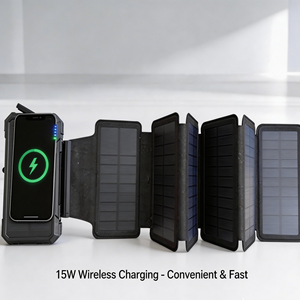 Batterie Externe <span class=keywords><strong>Solaire</strong></span> 20000mAh 15W avec Sortie Sans Fil, Multi-Interfaces, Manivelle, Allume-Cigare, <span class=keywords><strong>Panneau</strong></span> LED Détachable, Urgence - Product Image 4