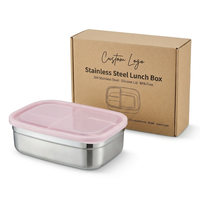 Nouveauté, boîte à lunch OEM en acier inoxydable 304, 800 ml, avec couvercle en silicone et séparateur amovible, récipient alimentaire réutilisable, boîte bento