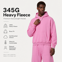 Sweat à capuche en molleton 345 GSM coupe ample, couleur unie, pour homme, style décontracté américain, épais, avec étiquette personnalisable