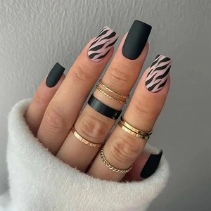 Oferta Especial: 24 <span class=keywords><strong>Uñas</strong></span> Postizas <span class=keywords><strong>Negras</strong></span> Nude <span class=keywords><strong>con</strong></span> Diseño Impreso, Estilo Ins, <span class=keywords><strong>Uñas</strong></span> a Presión <span class=keywords><strong>con</strong></span> Pegamento para Dedos, Elegantes - Product Image 5