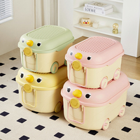4 Roues Poulies Animal Canard Sceau Forme Bloc Coloré Enfants Jouets Couvercle Boîte de Rangement Bacs Plastique PP Organisateur Rose