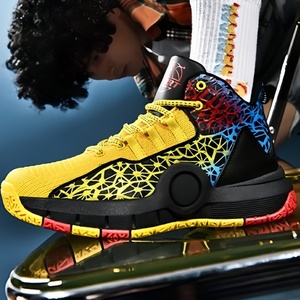 Chaussures de basketball légères pour enfants, en maille, à lacets, semelle en caoutchouc, amorties, antidérapantes, pour la marche et l'entraînement, baskets pour hommes - Product Image 1