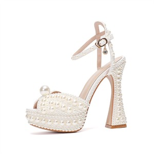 Delicate Pearl Decorated <b>Open</b> <b>Toe</b> <b>Platform</b> High <b>Heel</b> Sandals for Ladies Ankle Strap Formal Shoes for Bridal Evening Occasions - Product Image 2