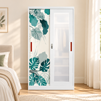 2. Armoire en métal avec design de feuilles tropicales et portes coulissantes pour la maison et l'appartement