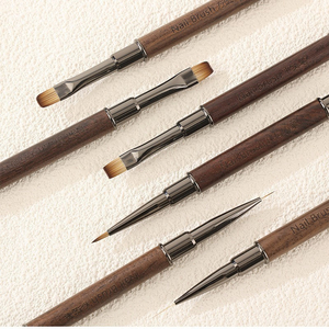 Ensemble de pinceaux à ongles en métal avec manche en bois, pinceaux à gel UV à tête ronde et plate, pinceaux de peinture, logo personnalisé, pinceaux pour manucure et nail art en salon - Product Image 5