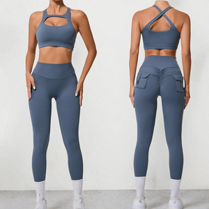 Conjunto Deportivo de Dos Piezas para Yoga, Color Sólido, Nailon de Doble Cara, Transpirable, Ajustado, Cintura Elástica, Secado Rápido - Product Image 3