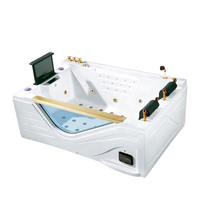 Bañera de Hidromasaje Rectangular Portátil de Acrílico para 2 Personas, de 1.2-1.7M, con Desagüe y Protector para Baño