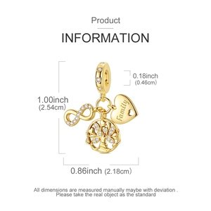 MULA Golden Series-Pendentif arbre généalogique en argent 925 doré Charms Zircon Design fin Bijoux personnalisés pour enfants Cadeau de fête - Product Image 2
