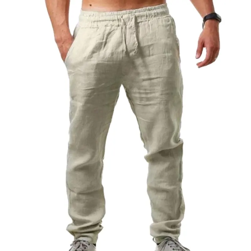 Pantaloni sportivi Casual pantaloni sportivi in lino di cotone elasticizzati in vita abbigliamento da uomo