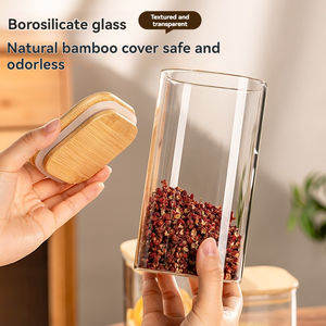 Recipientes Cuadrados de Vidrio para Almacenamiento con Tapas de Bambú, Herméticos y de Grado Alimenticio para Uso en Despensa - Dulces, Café, Té, Especias - Product Image 5