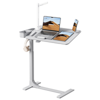 Table de chevet réglable sur roulettes avec hauteur et rotation à 360° °   Table de travail pour ordinateur portable à hauteur réglable pneumatique, bureau debout