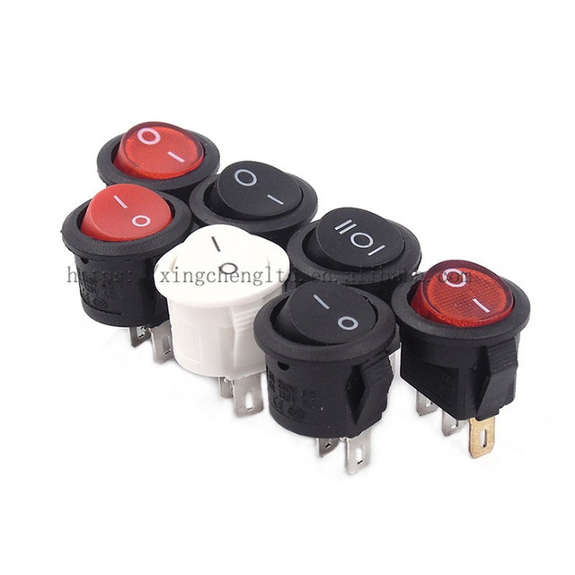 16mm Diameter Rocker Switch Black White Red 2 Pin ON-OFF 3A 250V 6A 125V AC Opening 14.5mm