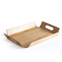 Plateau de service incurvé en bois naturel écologique de couleur bois, plateau de service en bois de grande taille, plateau de rangement