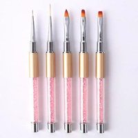 Lot de 5 pinceaux à ongles professionnels avec manche en strass rose, capuchon métallique, pour gel UV, liner et peinture, outils de manucure pour salon