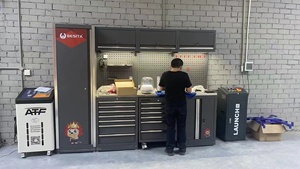 Station de travail de <span class=keywords><strong>garage</strong></span>, boîte à outils modulaire, établi, atelier, système d'armoire de <span class=keywords><strong>garage</strong></span> en métal, acier, robuste, rangement, armoire de <span class=keywords><strong>garage</strong></span> - Product Image 2