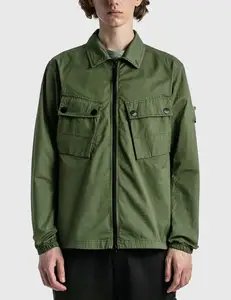 OEM Men'S Streetwear Army Green Zip Up Long Sleeve Work Shirt Two Chest Pockets Latest Shirt Designs For Men
