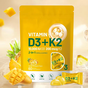 Gommose di Vitamina D3 K2 10000 UI D3 200mcg K2 MK7 Gusto Mango Ananas Supporto per la Salute del Cuore Integratore Vegano Etichetta Privata - Product Image 1