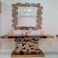 Table console miroir marron or rose effet diamant écrasé, ensemble de miroirs muraux décoratifs, meubles miroir, table d'entrée, décoration murale, Espejo