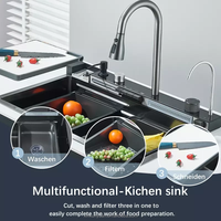 Évier de cuisine intelligent en acier inoxydable avec affichage numérique LED, édition 2025, multifonction, cascade moderne
