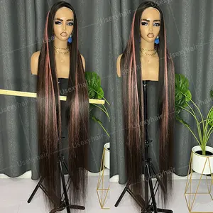 50 Inch Raw Hair HD Lace Frontal Wigs Human Hair Straight Deep Wave Highlighted Wigs with Pink Color 13x4 Lace Front Wigs