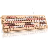 Teclado de Computadora con Cable OEM ODM, Teclas Redondas, Estilo Retro de Máquina de Escribir, Tamaño Completo, USB Plug and Play para Laptop y Escritorio