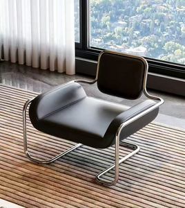 Fauteuil de loisirs en acier inoxydable, design convexe irrégulier, style moderne, luxe léger, noir, blanc et gris, pour salon, canapé individuel - Product Image 6