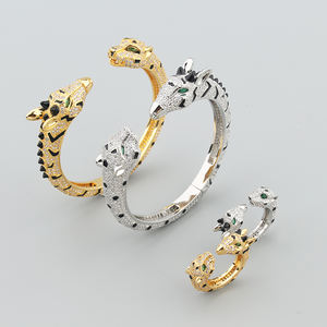 LX0550 2024 Nouveau <span class=keywords><strong>bracelet</strong></span> plaqué or 18 carats avec tête de léopard <span class=keywords><strong>Bracelet</strong></span> en laiton avec zircon et <span class=keywords><strong>girafe</strong></span> - Product Image 3