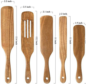 木勺4套，不粘器皿工具耐用天然木材开槽搅拌刮刀厨房炊具烹饪 - Product Image 5