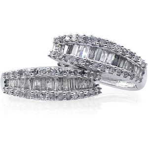 Ornaatis Diamond Huggie <b>Hoop</b> Earrings 1.60 Cttw Round Baguette Cut Sterling Silver Women's Everyday Wear - Product Image 2