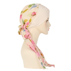 Nouveau turban pré-noué <span class=keywords><strong>pour</strong></span> femmes, imprimé floral, hijab musulman, chapeau de chimiothérapie contre le cancer, couvre-cheveux, foulard <span class=keywords><strong>pour</strong></span> perte de cheveux, bandeau extensible - Product Image 2