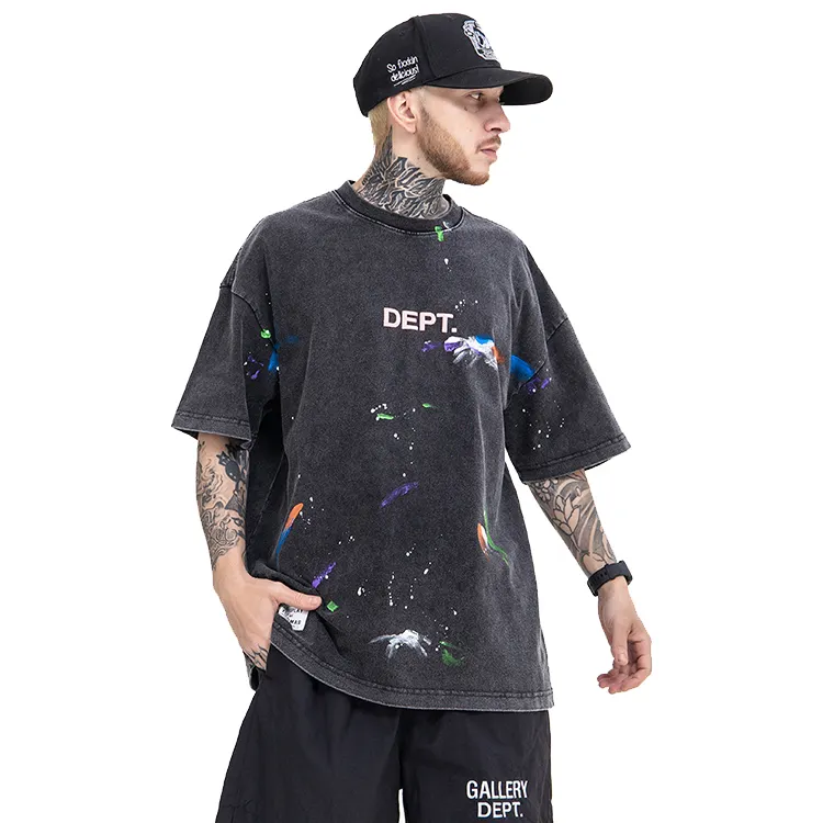 Schwere Baumwolle Übergroße T-Shirt individuelle Grafik Streetwear Herren Stone Acid-Wash-T-Shirt