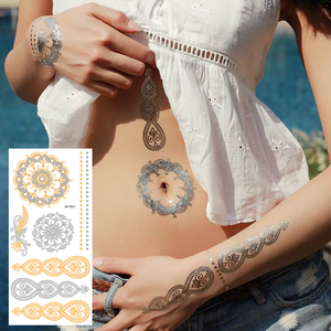 Tatuajes Temporales con Diseño de Pulsera Metálica Dorada y Plateada, Adhesivos de Transferencia al Agua, Resistentes al Agua, Joyería para Brazos, Arte Corporal - Product Image 1