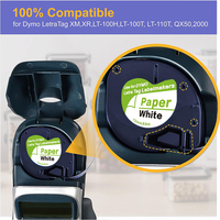 Cinta de Etiquetas de Repuesto de 12 mm, Negra sobre Blanca, Autoadhesiva, Compatible con Dymo LetraTag 91200 91201 LT-100H LT-100T QX50 XR